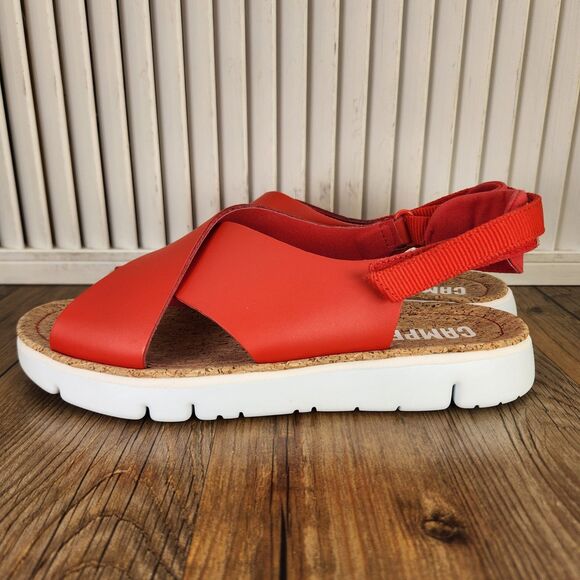 Camper Oruga Womens Size 9 Red Leather Cross Strap Designer Cork Sandals EU 40 - Picture 3 of 9